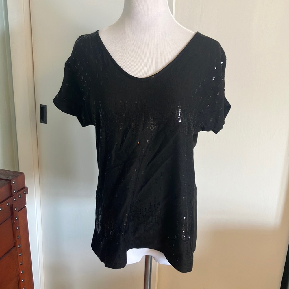 Black sequin short sleeve shirt